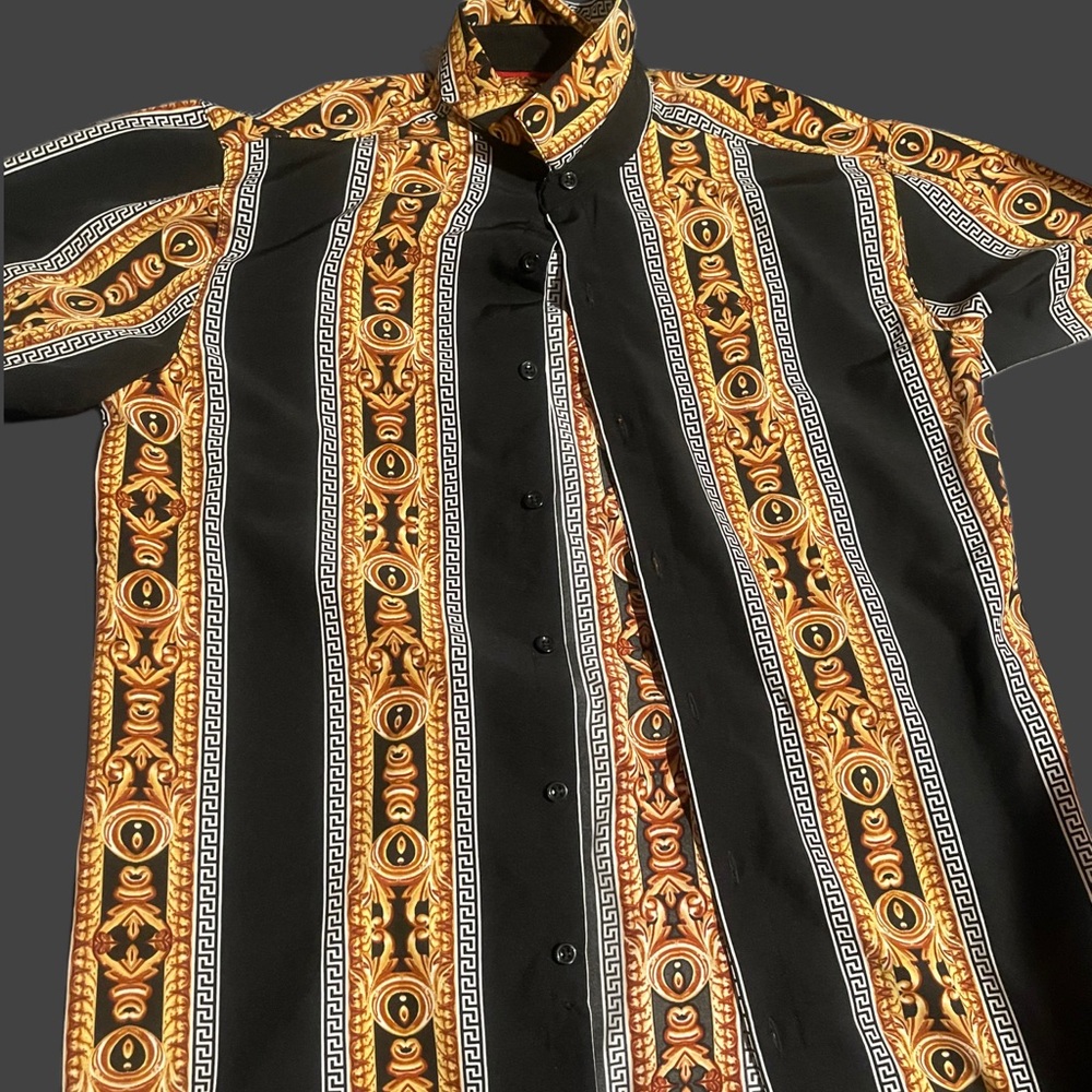 Men's Black and Gold Patterned Shirt